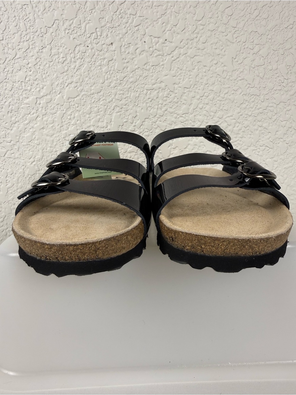 Mephisto Nolene Black Patent Leather Triple Strap Slide Sandals| NWT |EU 36 US 6 - Picture 4 of 10